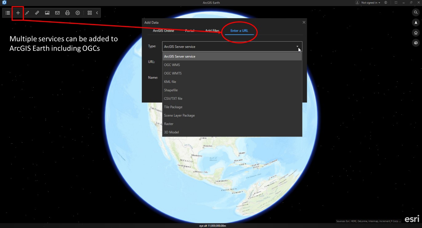 Adding content via a URL in ArcGIS Earth